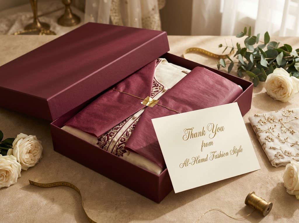 Al-Hamd Fashion packaging and thank-you presentation