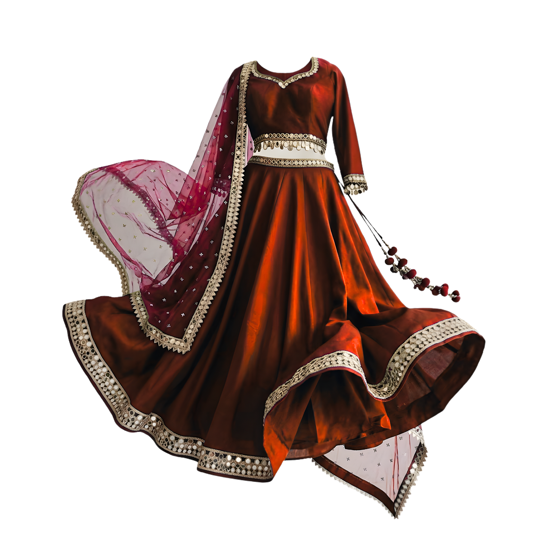 AL-HAMD signature maroon lehenga with mirror-work